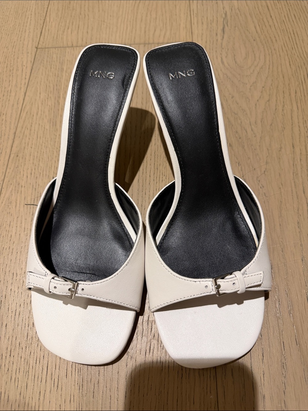 Mango leather off white Slide Mules with Square Toe and Buckle